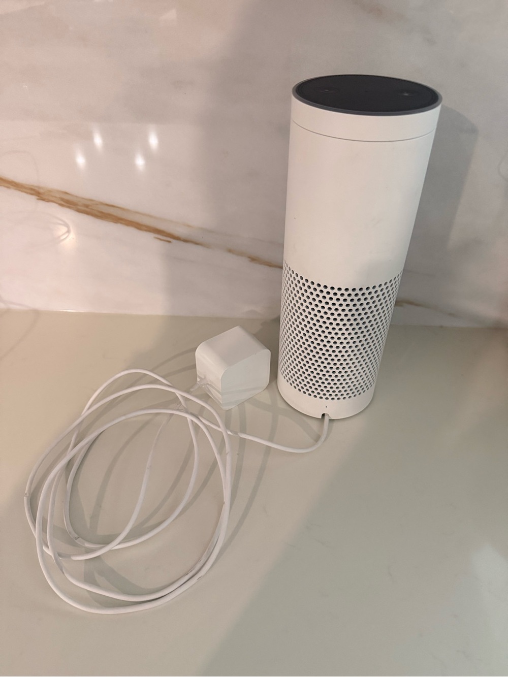 Amazon Alexa White Portable Voice-Controlled Smart Speaker with Power Adapter